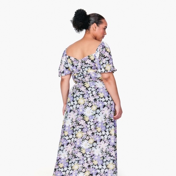 Dia & Co Sonny Puff Sleeve Crop Top Purple Retro Vintage Floral Romantic 2X - Picture 2 of 4